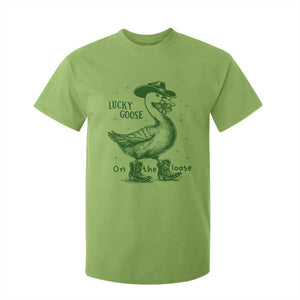 Funny St Patrick's Day Lucky Goose On The Loose T Shirt For Kid Cowboy Goose Shamrock TS11 Lime Print Your Wear