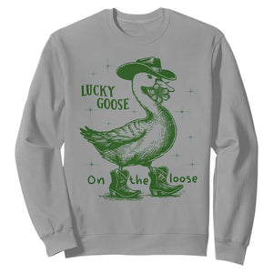 Funny St Patrick's Day Lucky Goose On The Loose Sweatshirt Cowboy Goose Shamrock TS11 Sport Gray Print Your Wear