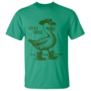 Funny St Patrick's Day Lucky Goose On The Loose T Shirt Cowboy Goose Shamrock TS11 Irish Green Print Your Wear