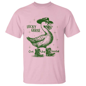 Funny St Patrick's Day Lucky Goose On The Loose T Shirt Cowboy Goose Shamrock TS11 Light Pink Print Your Wear