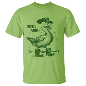 Funny St Patrick's Day Lucky Goose On The Loose T Shirt Cowboy Goose Shamrock TS11 Lime Print Your Wear