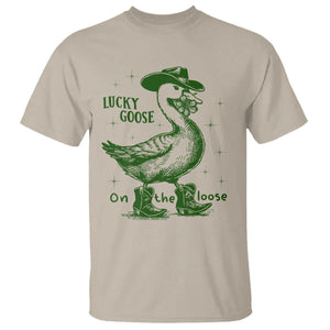 Funny St Patrick's Day Lucky Goose On The Loose T Shirt Cowboy Goose Shamrock TS11 Sand Print Your Wear
