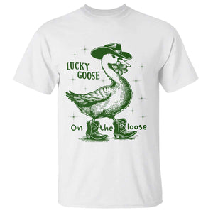 Funny St Patrick's Day Lucky Goose On The Loose T Shirt Cowboy Goose Shamrock TS11 White Print Your Wear