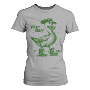 Funny St Patrick's Day Lucky Goose On The Loose T Shirt For Women Cowboy Goose Shamrock TS11 Sport Gray Print Your Wear