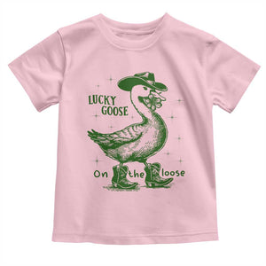 Funny St Patrick's Day Lucky Goose On The Loose Toddler T Shirt Cowboy Goose Shamrock TS11 Light Pink Print Your Wear