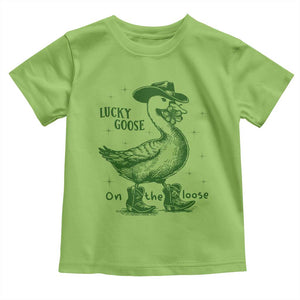 Funny St Patrick's Day Lucky Goose On The Loose Toddler T Shirt Cowboy Goose Shamrock TS11 Lime Print Your Wear