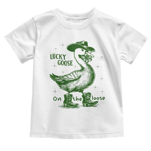 Funny St Patrick's Day Lucky Goose On The Loose Toddler T Shirt Cowboy Goose Shamrock TS11 White Print Your Wear