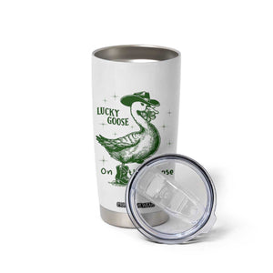 Funny St Patrick's Day Lucky Goose On The Loose Tumbler Cup Cowboy Goose Shamrock TS11 Print Your Wear