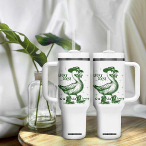 Funny St Patrick's Day Lucky Goose On The Loose Tumbler With Handle Cowboy Goose Shamrock TS11 Print Your Wear