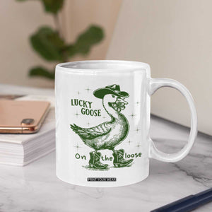 Funny St Patrick's Day Lucky Goose On The Loose Coffee Mug Cowboy Goose Shamrock TS11 Print Your Wear
