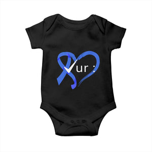 Funny Check Your Colon Colorectal Cancer Awareness Baby Onesie Dark Blue Ribbon Heart TS11 Black Print Your Wear