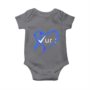 Funny Check Your Colon Colorectal Cancer Awareness Baby Onesie Dark Blue Ribbon Heart TS11 Charcoal Print Your Wear