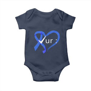 Funny Check Your Colon Colorectal Cancer Awareness Baby Onesie Dark Blue Ribbon Heart TS11 Navy Print Your Wear