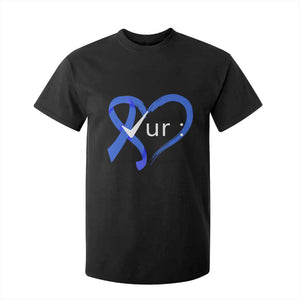 Funny Check Your Colon Colorectal Cancer Awareness T Shirt For Kid Dark Blue Ribbon Heart TS11 Black Print Your Wear