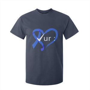 Funny Check Your Colon Colorectal Cancer Awareness T Shirt For Kid Dark Blue Ribbon Heart TS11 Navy Print Your Wear