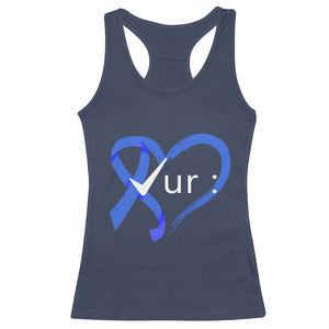 Funny Check Your Colon Colorectal Cancer Awareness Racerback Tank Top Dark Blue Ribbon Heart TS11 Navy Print Your Wear