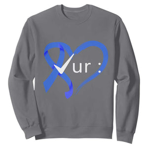 Funny Check Your Colon Colorectal Cancer Awareness Sweatshirt Dark Blue Ribbon Heart TS11 Charcoal Print Your Wear