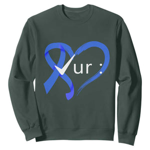 Funny Check Your Colon Colorectal Cancer Awareness Sweatshirt Dark Blue Ribbon Heart TS11 Dark Forest Green Print Your Wear