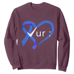 Funny Check Your Colon Colorectal Cancer Awareness Sweatshirt Dark Blue Ribbon Heart TS11 Maroon Print Your Wear
