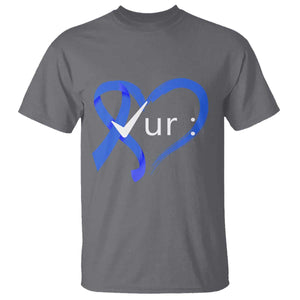Funny Check Your Colon Colorectal Cancer Awareness T Shirt Dark Blue Ribbon Heart TS11 Charcoal Print Your Wear