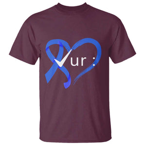 Funny Check Your Colon Colorectal Cancer Awareness T Shirt Dark Blue Ribbon Heart TS11 Maroon Print Your Wear