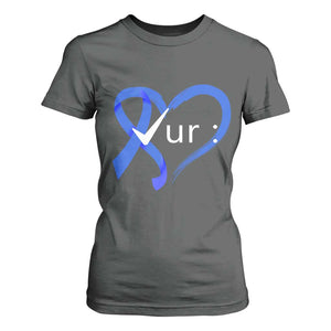 Funny Check Your Colon Colorectal Cancer Awareness T Shirt For Women Dark Blue Ribbon Heart TS11 Dark Heather Print Your Wear