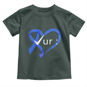 Funny Check Your Colon Colorectal Cancer Awareness Toddler T Shirt Dark Blue Ribbon Heart TS11 Dark Forest Green Print Your Wear