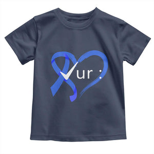 Funny Check Your Colon Colorectal Cancer Awareness Toddler T Shirt Dark Blue Ribbon Heart TS11 Navy Print Your Wear