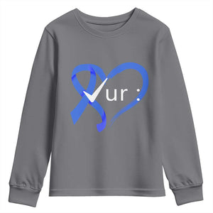 Funny Check Your Colon Colorectal Cancer Awareness Youth Sweatshirt Dark Blue Ribbon Heart TS11 Charcoal Print Your Wear