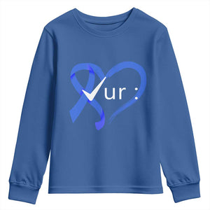 Funny Check Your Colon Colorectal Cancer Awareness Youth Sweatshirt Dark Blue Ribbon Heart TS11 Royal Blue Print Your Wear