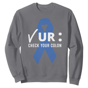 Funny Check Your Colon Colorectal Cancer Awareness Sweatshirt Dark Blue Ribbon TS11 Charcoal Print Your Wear