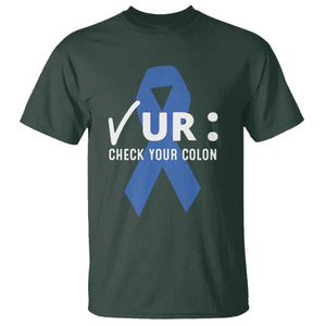 Funny Check Your Colon Colorectal Cancer Awareness T Shirt Dark Blue Ribbon TS11 Dark Forest Green Print Your Wear