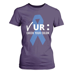 Funny Check Your Colon Colorectal Cancer Awareness T Shirt For Women Dark Blue Ribbon TS11 Purple Print Your Wear