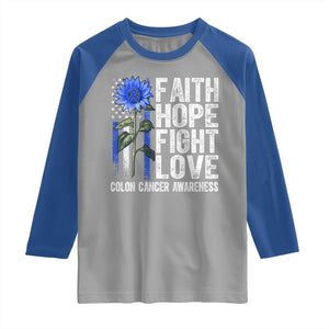 Colon Cancer Awareness Raglan Shirt Faith Hope Fight Love Sunflower USA Flag TS11 Sport Gray Royal Print Your Wear