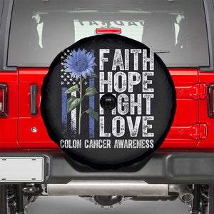Colon Cancer Awareness Spare Tire Cover Faith Hope Fight Love Sunflower USA Flag TS11 Black Print Your Wear