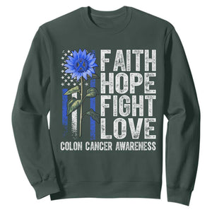 Colon Cancer Awareness Sweatshirt Faith Hope Fight Love Sunflower USA Flag TS11 Dark Forest Green Print Your Wear