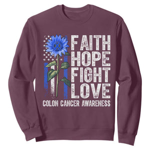 Colon Cancer Awareness Sweatshirt Faith Hope Fight Love Sunflower USA Flag TS11 Maroon Print Your Wear