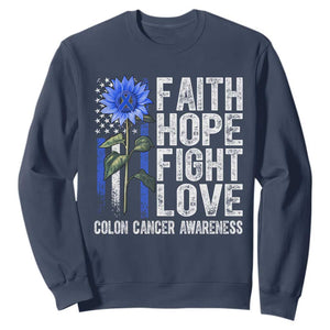 Colon Cancer Awareness Sweatshirt Faith Hope Fight Love Sunflower USA Flag TS11 Navy Print Your Wear