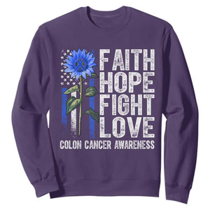 Colon Cancer Awareness Sweatshirt Faith Hope Fight Love Sunflower USA Flag TS11 Purple Print Your Wear