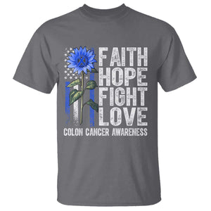Colon Cancer Awareness T Shirt Faith Hope Fight Love Sunflower USA Flag TS11 Charcoal Print Your Wear
