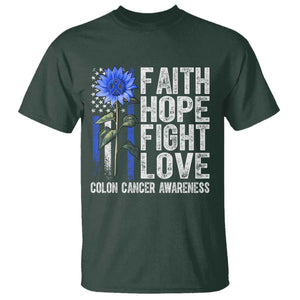 Colon Cancer Awareness T Shirt Faith Hope Fight Love Sunflower USA Flag TS11 Dark Forest Green Print Your Wear