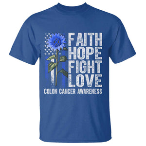 Colon Cancer Awareness T Shirt Faith Hope Fight Love Sunflower USA Flag TS11 Royal Blue Print Your Wear