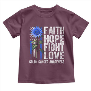 Colon Cancer Awareness Toddler T Shirt Faith Hope Fight Love Sunflower USA Flag TS11 Maroon Print Your Wear