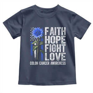 Colon Cancer Awareness Toddler T Shirt Faith Hope Fight Love Sunflower USA Flag TS11 Navy Print Your Wear