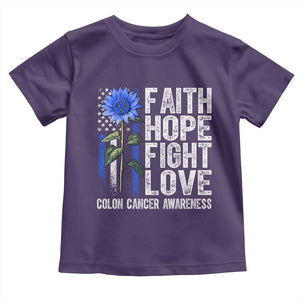 Colon Cancer Awareness Toddler T Shirt Faith Hope Fight Love Sunflower USA Flag TS11 Purple Print Your Wear