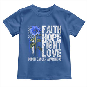 Colon Cancer Awareness Toddler T Shirt Faith Hope Fight Love Sunflower USA Flag TS11 Royal Blue Print Your Wear