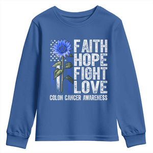 Colon Cancer Awareness Youth Sweatshirt Faith Hope Fight Love Sunflower USA Flag TS11 Royal Blue Print Your Wear