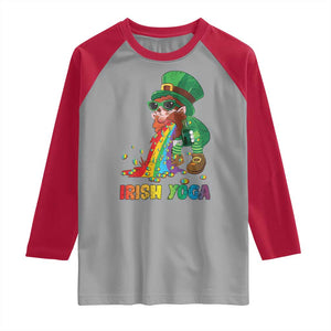 Funny Irish Yoga St Patrick's Day Beer Drinking Raglan Shirt Drunk Leprechaun TS11 Sport Gray Red Print Your Wear