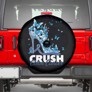 Crush Colon Cancer Spare Tire Cover Colorectal Cancer Awareness Bling Blue Ribbon High Heel TS11 Black Print Your Wear