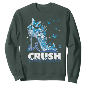 Crush Colon Cancer Sweatshirt Colorectal Cancer Awareness Bling Blue Ribbon High Heel TS11 Dark Forest Green Print Your Wear